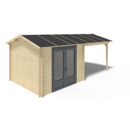 Abri de jardin en bois - 17.4m2 - 5.79x3m - Ep. 28mm - Couleur: naturel