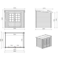 Abri de jardin en bois - 5m2 - 2.5x2m - Traité - Ep. 28mm - Couleur: vert