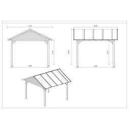 Pergola de jardin 4.04x4.04m avec panneaux - traité