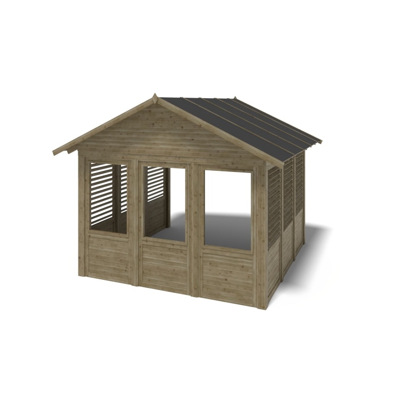 Pergola de jardin 4.04x4.04m avec panneaux - traité