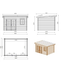Abri de jardin en bois - 12m2 - 4x3m - Traité - Ep. 40mm - Couleur: 