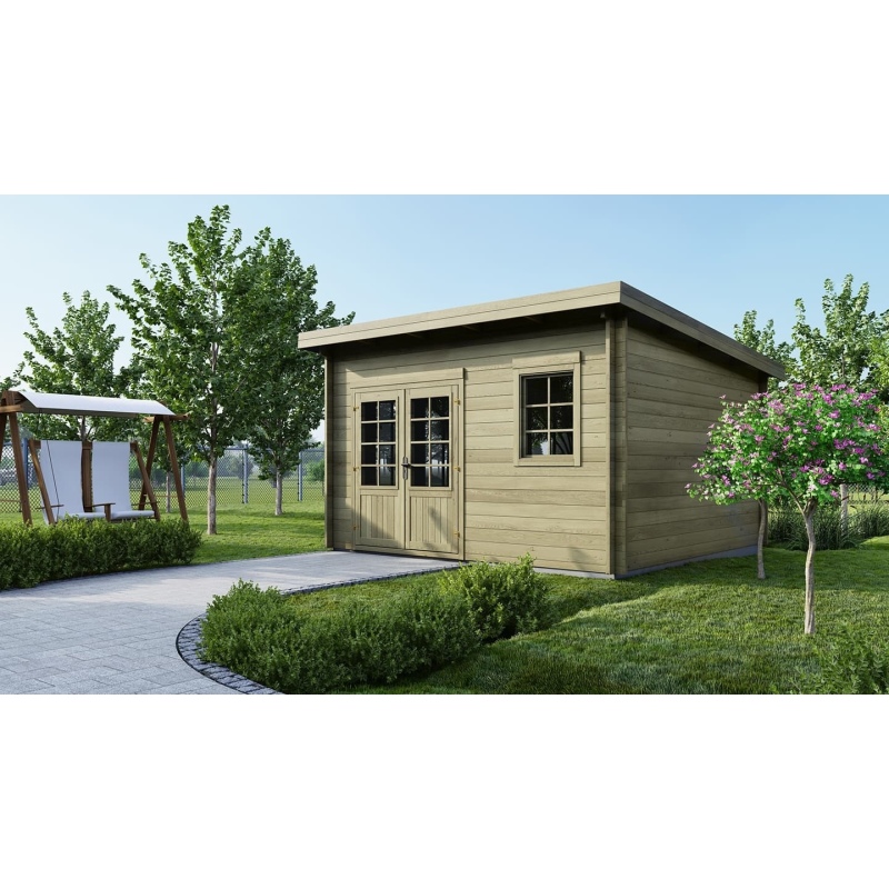 Abri de jardin en bois - 16m2 - 4x4m - Traité - Ep. 40mm - Couleur: 