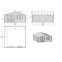 Abri de jardin en bois - 36m2 - 6x6m - Ep. 40mm - Couleur: 