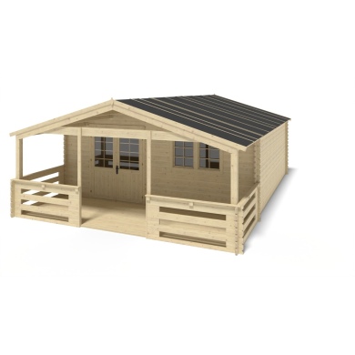 Abri de jardin en bois - 6x6 m + terrasse avec balustrade et avant-toit en bois - 48 m2