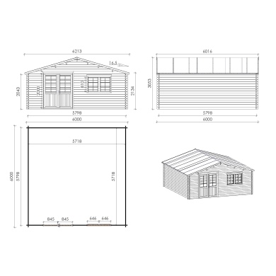 Abri de jardin en bois - 6x6 m + terrasse avec balustrade et avant-toit en bois - 48 m2 2
