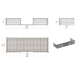 Abri de jardin en bois - 6x6 m + terrasse avec balustrade et avant-toit en bois - 48 m2