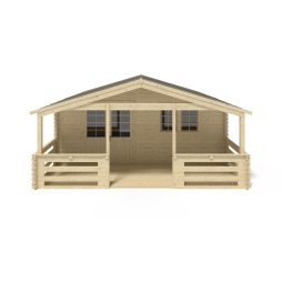 Abri de jardin en bois - 6x6 m + terrasse avec balustrade et avant-toit en bois - 48 m2