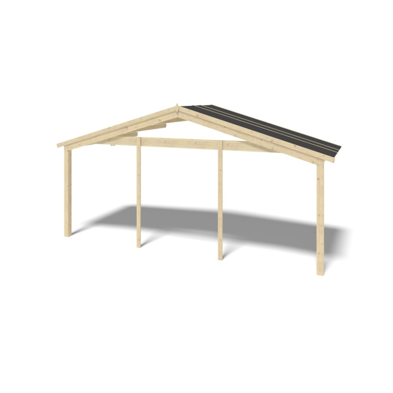 Abri de jardin en bois - 6x6 m + terrasse avec balustrade et avant-toit en bois - 48 m2