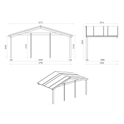 Abri de jardin en bois - 6x6 m + terrasse avec balustrade et avant-toit en bois - 54 m2