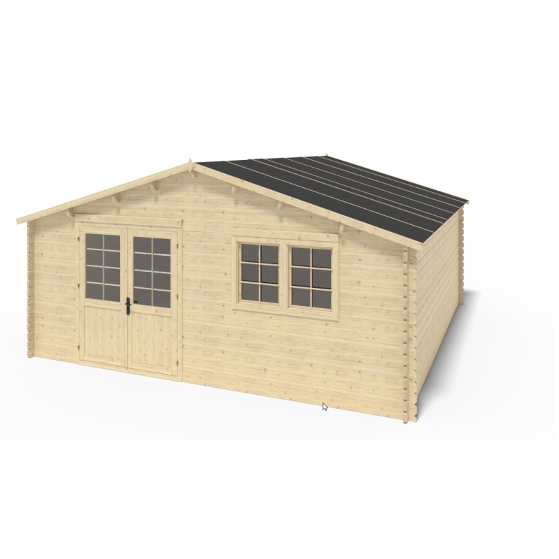 Abri de jardin en bois - 6x6 m + terrasse avec balustrade et avant-toit en bois - 54 m2