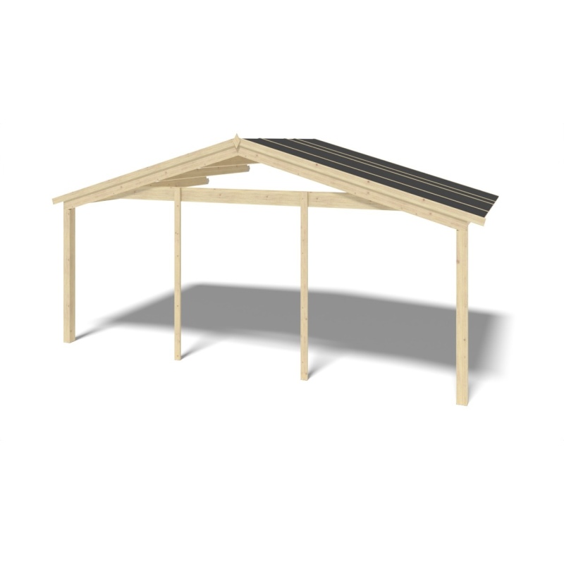 Abri de jardin en bois - 6x6 m + terrasse avec balustrade et avant-toit en bois - 54 m2