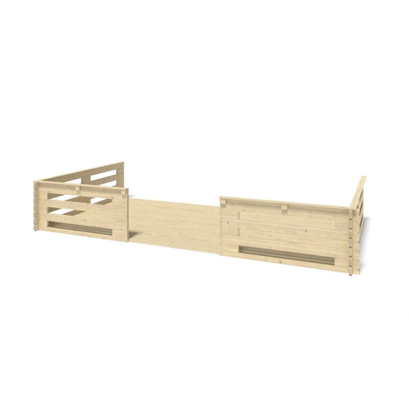 Abri de jardin en bois - 6x6 m + terrasse avec balustrade et avant-toit en bois - 54 m2