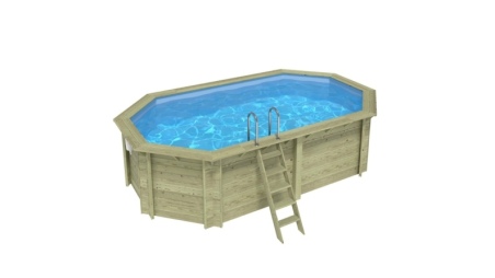 Piscine en bois NEMO 5.79 x 3.49 - H.1.45 m, bleu pâle, fixations à sceller