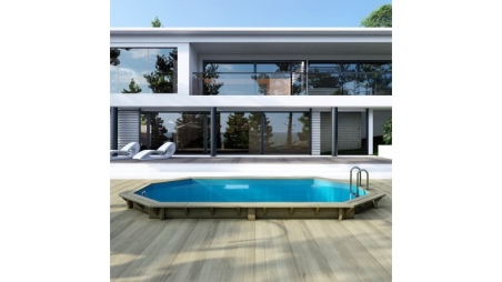 Piscine en bois NEMO 5.79 x 3.49 - H.1.45 m, bleu pâle, fixations à sceller