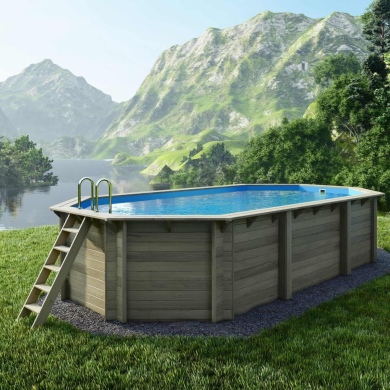 Piscine en bois NEMO 7.3 x 3.97 - H.1.45 m, bleu pâle, fixations à sceller 2