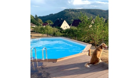 Piscine en bois NEMO 7.3 x 3.97 - H.1.45 m, bleu pâle, fixations à sceller