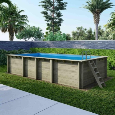 Piscine en bois AQUA 7 x 3.75 - H.1.45 m, bleu pâle, fixations à sceller 2