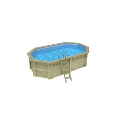 Piscine en bois NEMO 5.79 x 3.49 - H.1.45 m, bleu pâle, cadre en métal - sans dalle