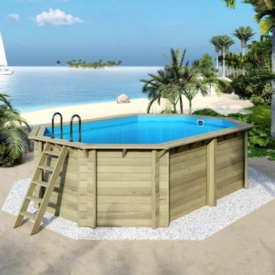 Piscine en bois NEMO 5.79 x 3.49 - H.1.45 m, bleu pâle, cadre en métal - sans dalle 2