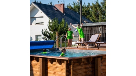 Piscine en bois AQUA 4.65 x 2.85 - H.1.24 m, bleu pâle, fixations à visser