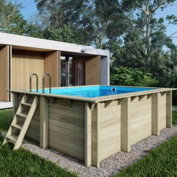 Piscine en bois AQUA 4.65x2.85 - H.1.24 m cadre en métal, sans dalle béton
