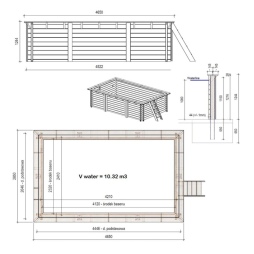 Piscine en bois AQUA 4.65x2.85 - H.1.24 m cadre en métal, sans dalle béton