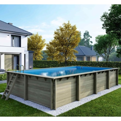 Piscine en bois AQUA 8.5 x 4.35 - H.1.45 m, bleu pâle, cadre en métal - sans dalle 2