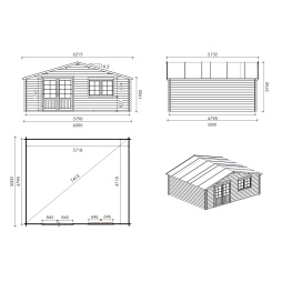 Abri de jardin en bois - 30m2 - 6x5m - Ep. 40mm - Couleur: 