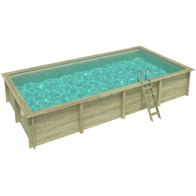 Piscine en bois AQUA 8.5 x 4.35 - H.1.45 m, sable, fixations à sceller
