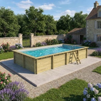 Piscine en bois AQUA 8.5 x 4.35 - H.1.45 m, gris clair, fixations à visser 2