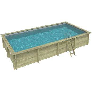 Piscine en bois AQUA 8.5 x 4.35 - H.1.45 m, gris clair, cadre en métal - sans dalle