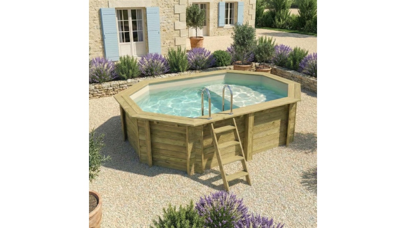 Piscine en bois NEMO 4.3 x 3 - H.1.18 m avec plage, sable, fixations à sceller