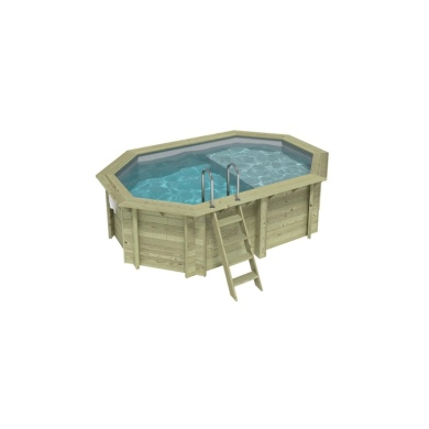 Piscine en bois NEMO 4.3 x 3 - H.1.18 m avec plage, gris clair, fixations à sceller