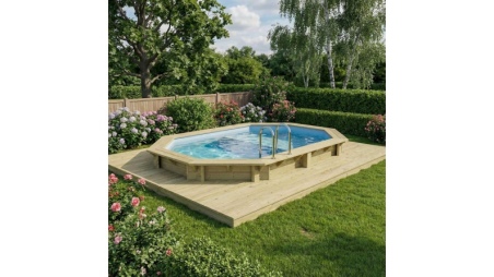 Piscine en bois NEMO 4.3 x 3 - H.1.18 m avec plage, bleu pâle, fixations à visser