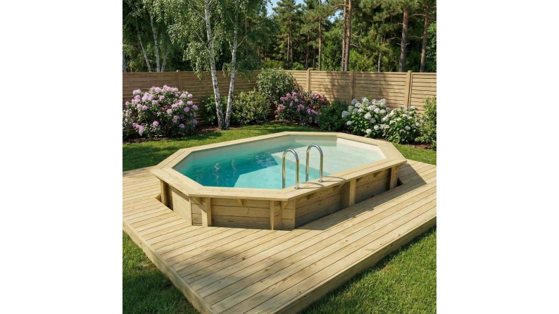 Piscine en bois NEMO 4.3 x 3 - H.1.18 m avec plage, sable, cadre en métal - sans dalle