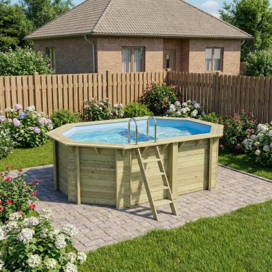 Piscine en bois NEMO 4.3 x 3 - H.1.31 m avec plage, bleu pâle, fixations à visser 2