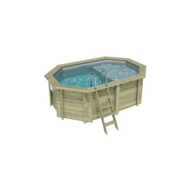 Piscine en bois NEMO 4.3 x 3 - H.1.31 m avec plage, gris clair, fixations à visser