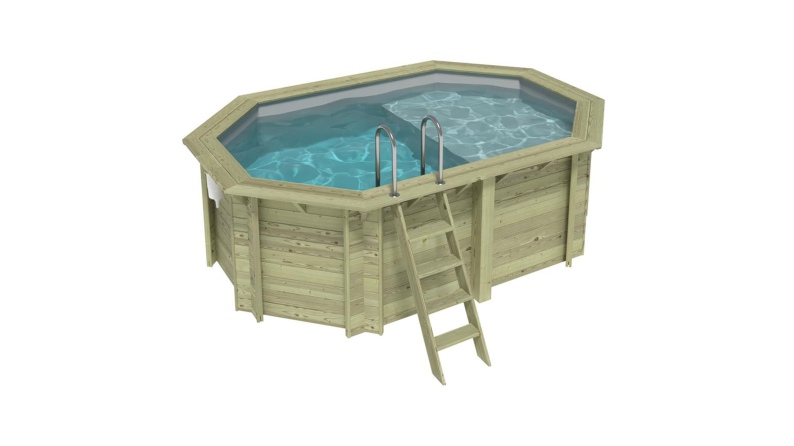 Piscine en bois NEMO 4.3 x 3 - H.1.31 m avec plage, gris clair, fixations à visser