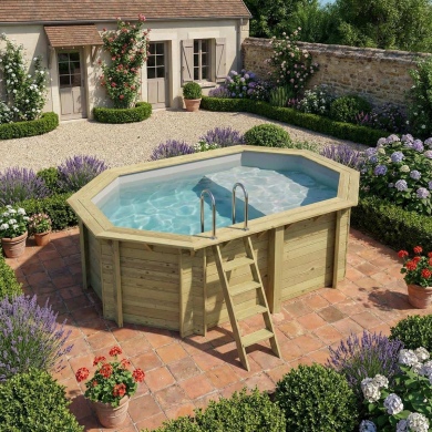 Piscine en bois NEMO 4.3 x 3 - H.1.31 m avec plage, gris clair, fixations à visser 2