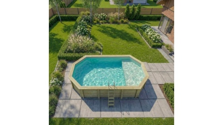 Piscine en bois NEMO 7.3 x 3.97 - H.1.45 m avec plage, sable, fixations à sceller