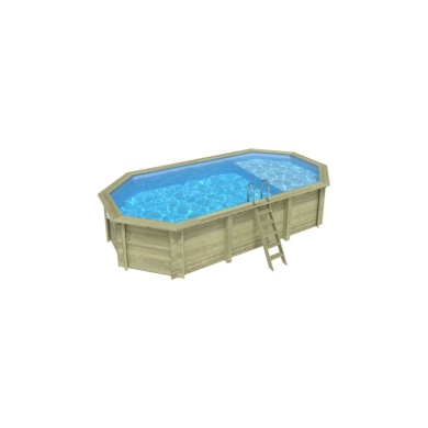 Piscine en bois NEMO 7.3 x 3.97 - H.1.45 m avec plage, bleu pâle, cadre en métal - sans dalle