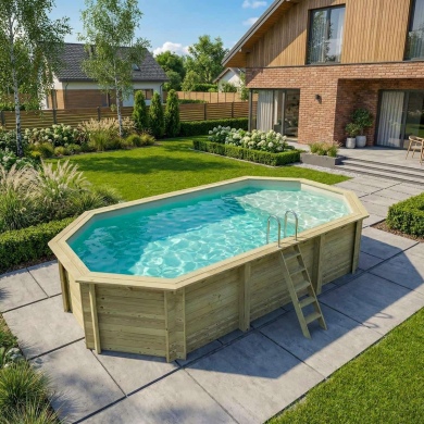 Piscine en bois NEMO 7.3 x 3.97 - H.1.45 m avec plage, sable, cadre en métal - sans dalle 2