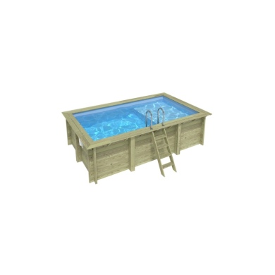 Piscine en bois AQUA 4.65 x 2.85 - H.1.24 m avec plage, bleu pâle, fixations à sceller