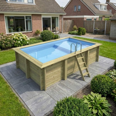 Piscine en bois AQUA 4.65 x 2.85 - H.1.24 m avec plage, bleu pâle, fixations à visser 2