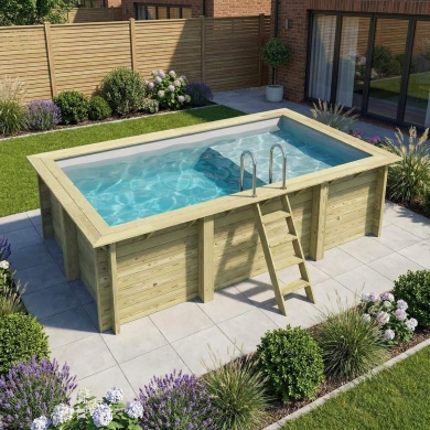 Piscine en bois AQUA 4.65 x 2.85 - H.1.24 m avec plage, gris clair, fixations à visser 2