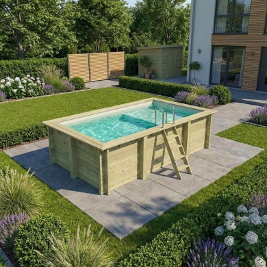 Piscine en bois AQUA 4.65 x 2.85 - H.1.24 m avec plage, sable, cadre en métal - sans dalle 2