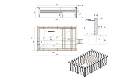 Piscine en bois AQUA 4.65 x 2.85 - H.1.24 m avec plage, sable, cadre en métal - sans dalle