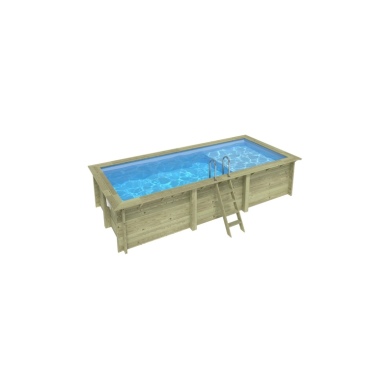 Piscine en bois AQUA 6.1 x 2.85 - H.1.31 m avec plage, bleu pâle, fixations à sceller