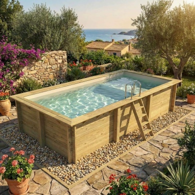 Piscine en bois AQUA 6.1 x 2.85 - H.1.31 m avec plage, sable, fixations à visser 2