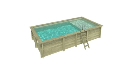 Piscine en bois AQUA 7 x 3.75 - H.1.45 m avec plage, sable, fixations à sceller
